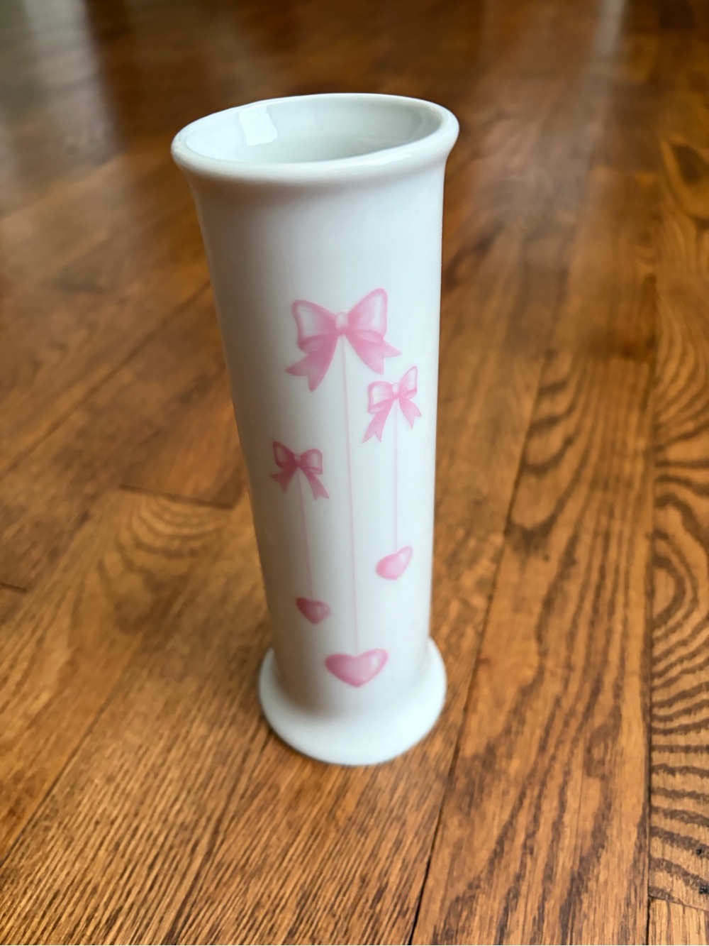 Vintage 1988 F.T.D.A Slim White Porcelain Bud Vase Pink Bow Heart